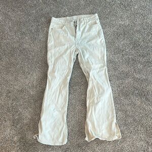 beige flared jeans
